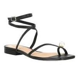 Antonio Melani x MG Sonny II Black Leather Pearl Strappy Sandals Size 10M